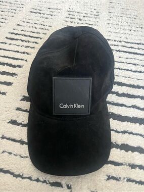 Calvin Klein Black Suede Baseball Cap with Logo Patch